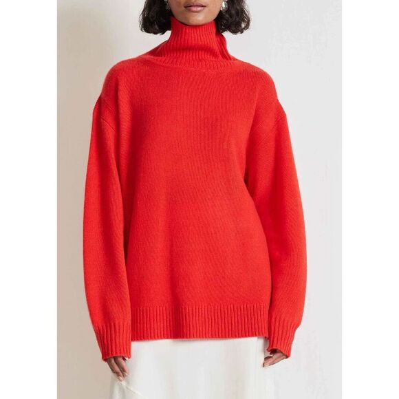 Apiece Apart Aster Sweater Women M Red Cashmere Wool Blend Oversized Turtleneck - Picture 1 of 6